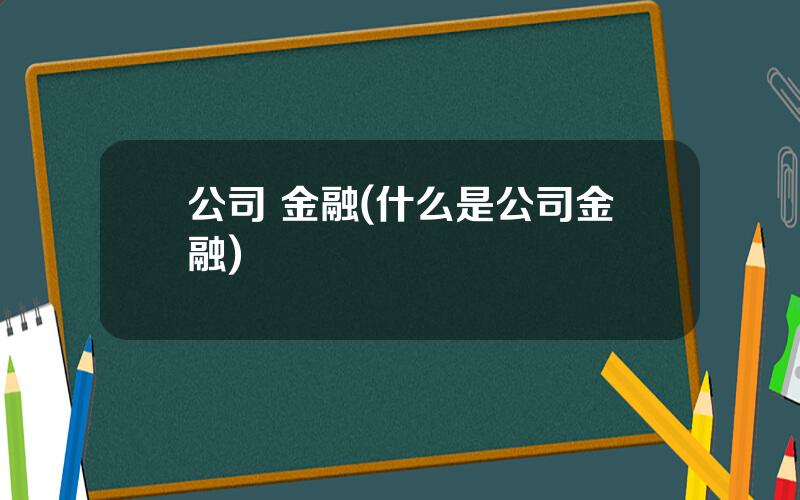 公司 金融(什么是公司金融)